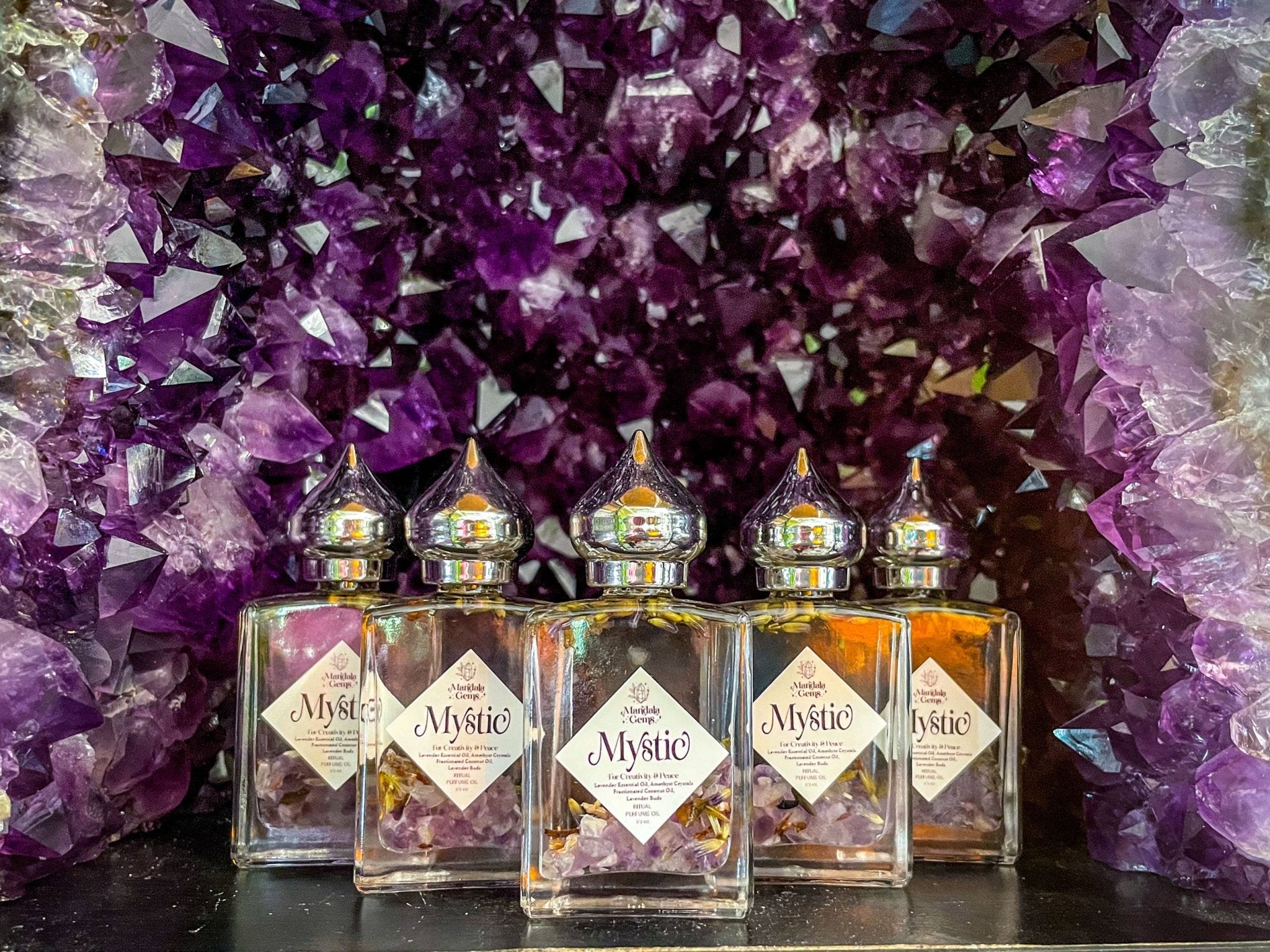 MYSTIC Lavender Perfume Oil, Stocking Stuffer with Amethyst - Spiral Circle