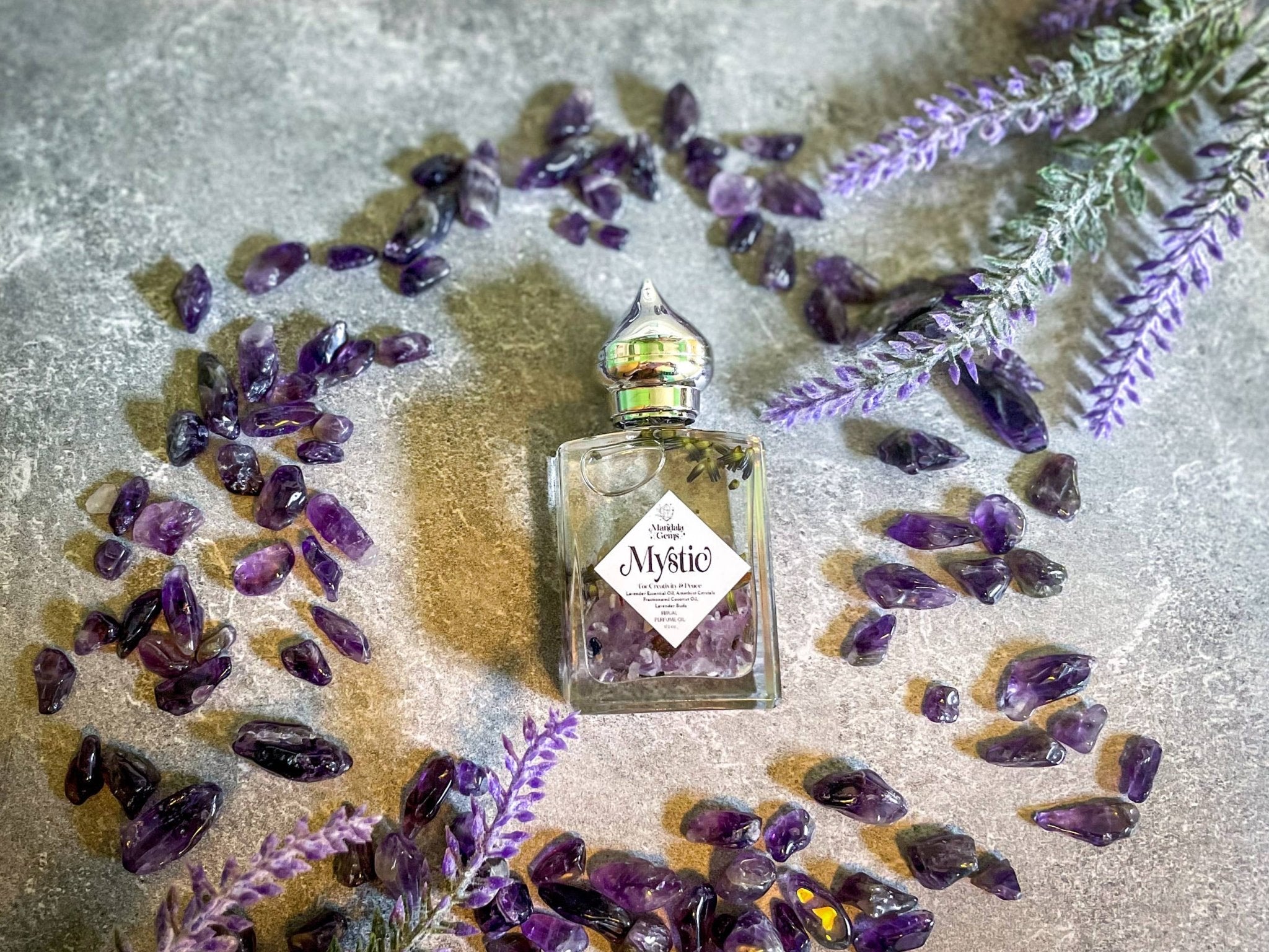 MYSTIC Lavender Perfume Oil, Stocking Stuffer with Amethyst - Spiral Circle