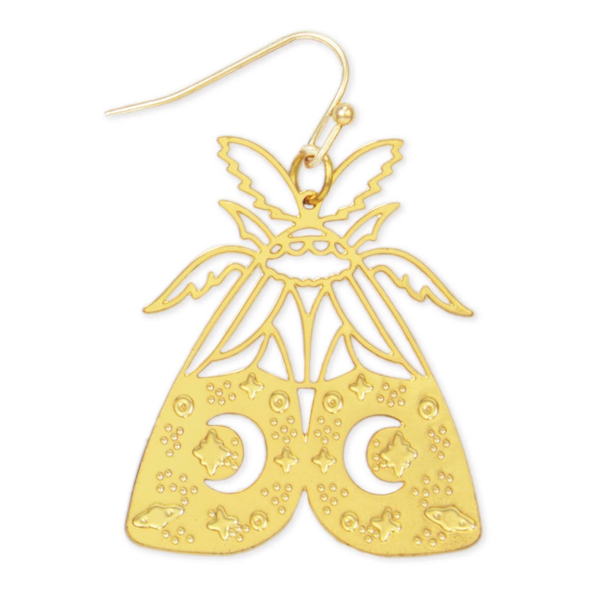 Mystic Moon Lunar Moth Gold Earrings - Spiral Circle