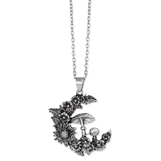 Mystic Mushroom Flower Moon Necklace - Spiral Circle