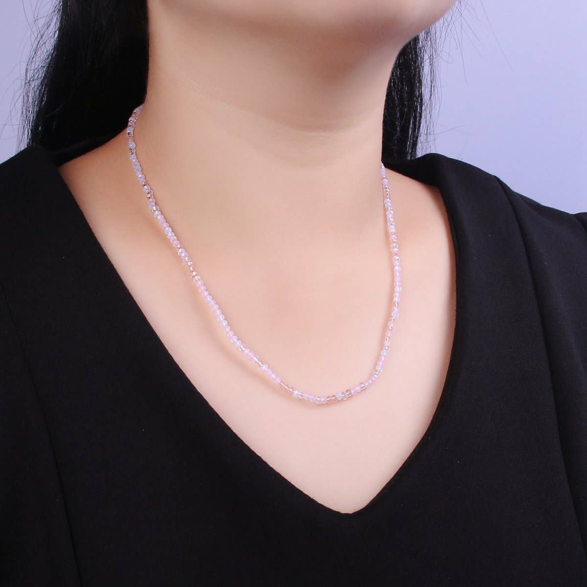 Natural Pink Morganite Aqua Beads Necklace, 3mm Multi Berry Micro Faceted Round Beads Necklace, Tiny Bead Necklace, Women's Necklace | WA - 452 Clearance Pricing - Spiral Circle