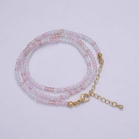 Natural Pink Morganite Aqua Beads Necklace, 3mm Multi Berry Micro Faceted Round Beads Necklace, Tiny Bead Necklace, Women's Necklace | WA - 452 Clearance Pricing - Spiral Circle