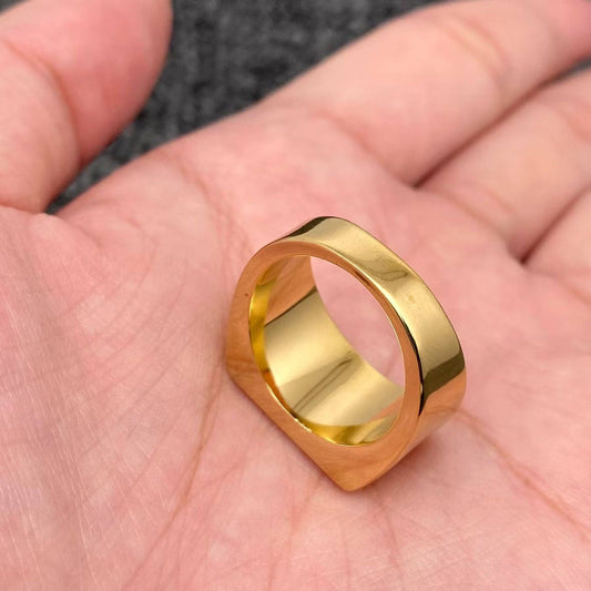 Never Give Up 18K Golden Stainless Steel Square Ring - FGS - Spiral Circle