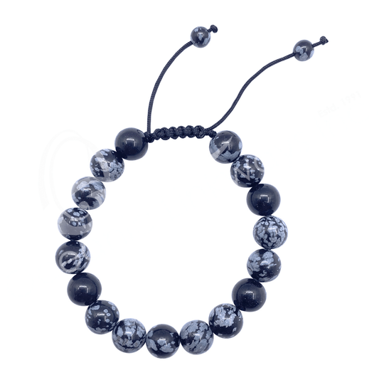 Obsidian, Snowflake | Adjustable |Stone Beaded Bracelet | 10MM - Spiral Circle