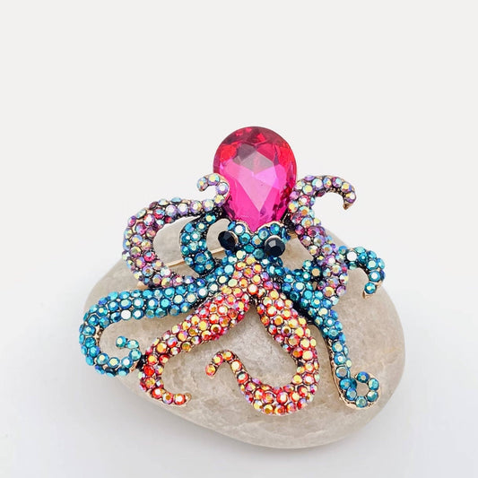 Octopus Colorful Rhinestone Brooch - Spiral Circle