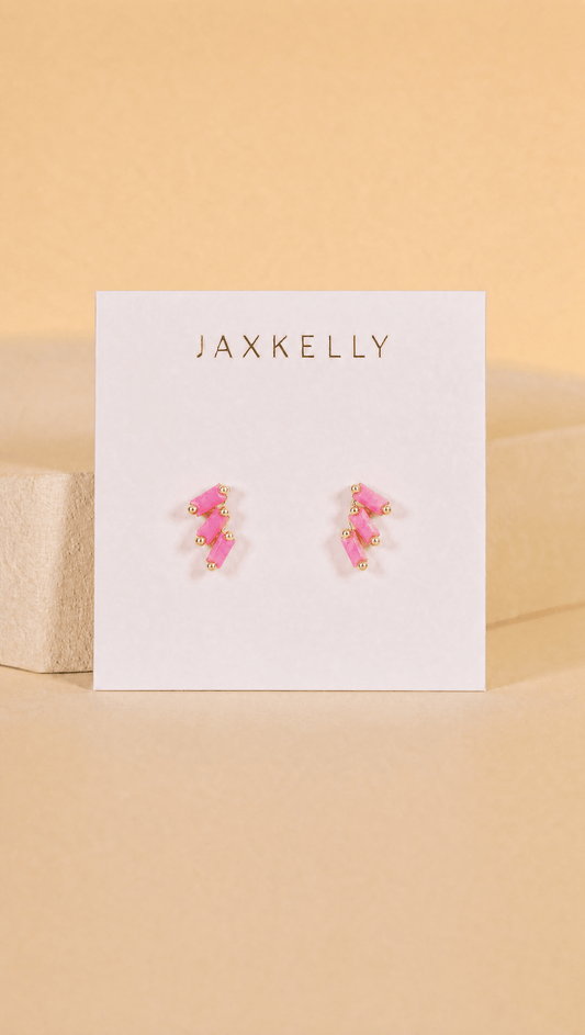 Offset Trio | Pink Opal | Gold Earrings - Spiral Circle