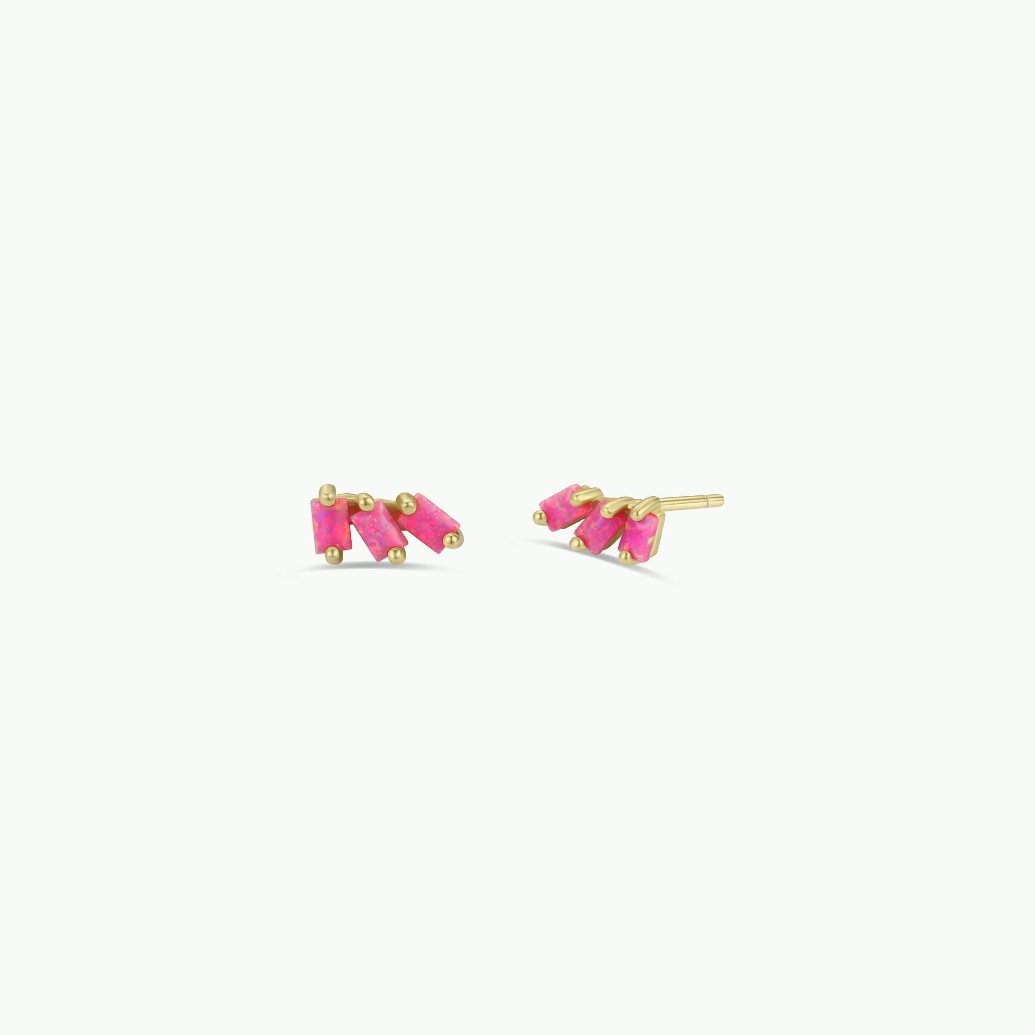 Offset Trio | Pink Opal | Gold Earrings - Spiral Circle