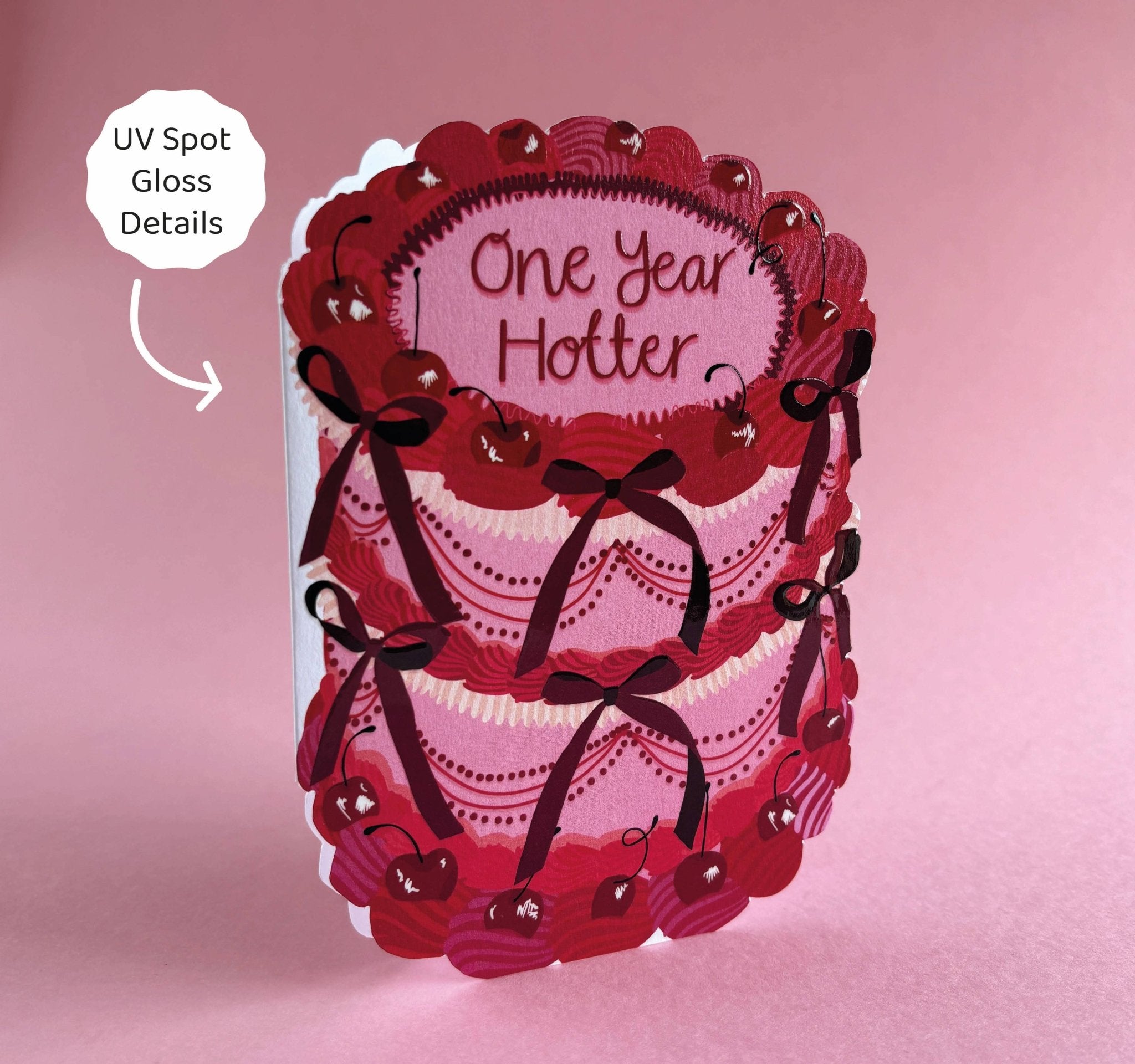 One Year Hotter - Birthday Cake Shaped Greeting Card - Spiral Circle