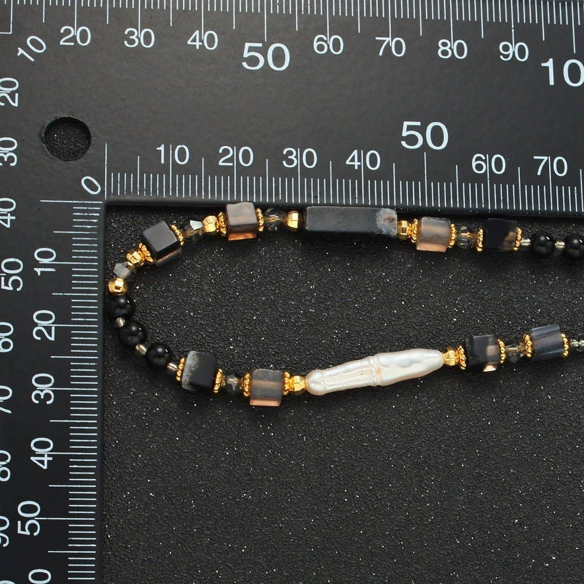 Onyx Beaded Necklace with Mother of Pearl - Spiral Circle