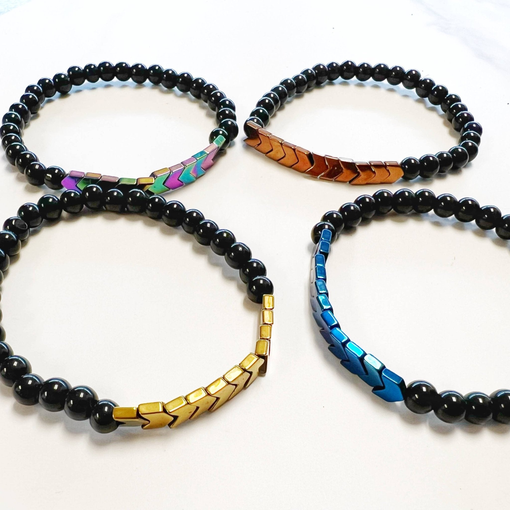 Onyx & Hematite Stretch Bracelet | Assorted - Spiral Circle