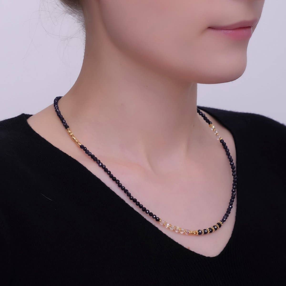 Onyx Multifaceted Necklace | 18" | 24K Plated - Spiral Circle