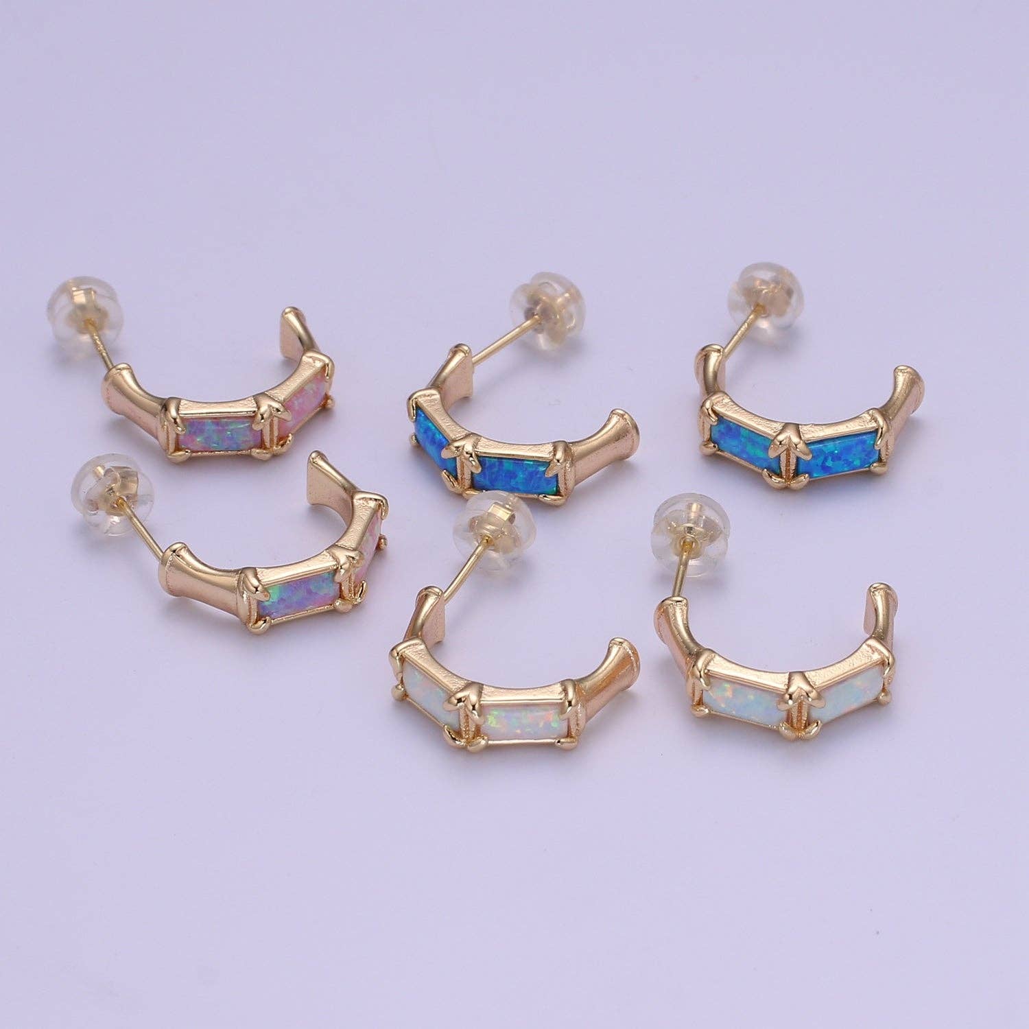 Opal Hoop Earrings - Spiral Circle