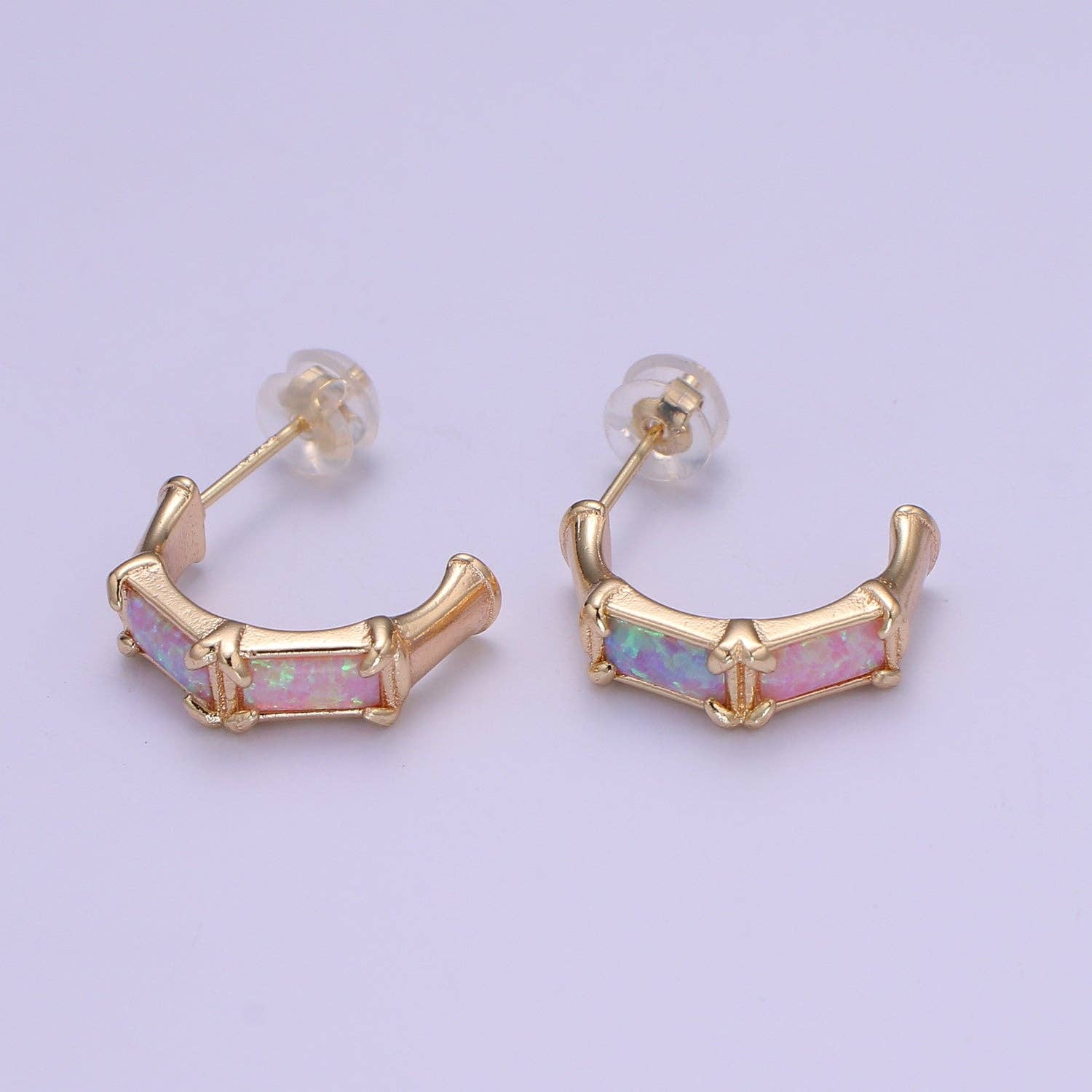 Opal Hoop Earrings - Spiral Circle