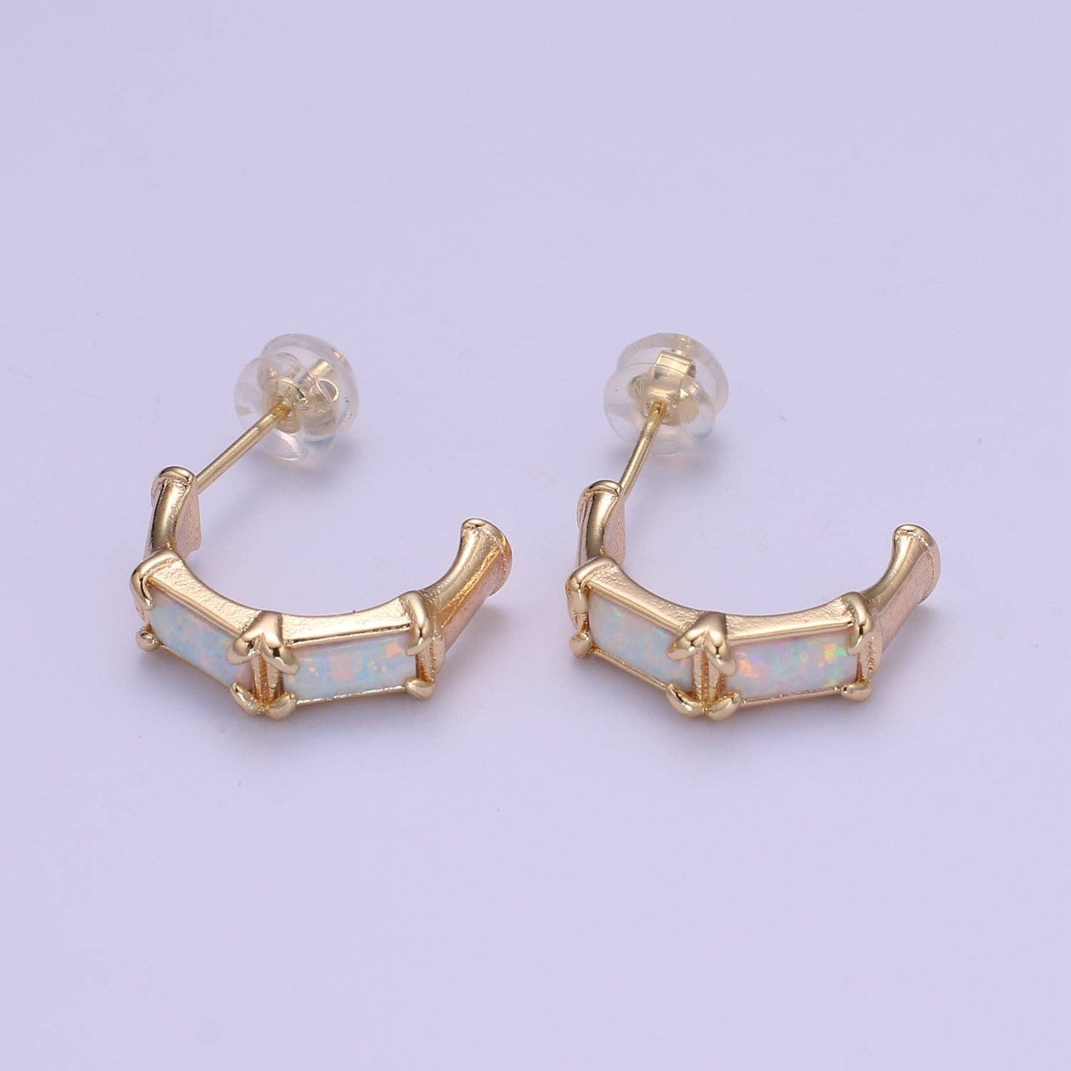 Opal Hoop Earrings - Spiral Circle