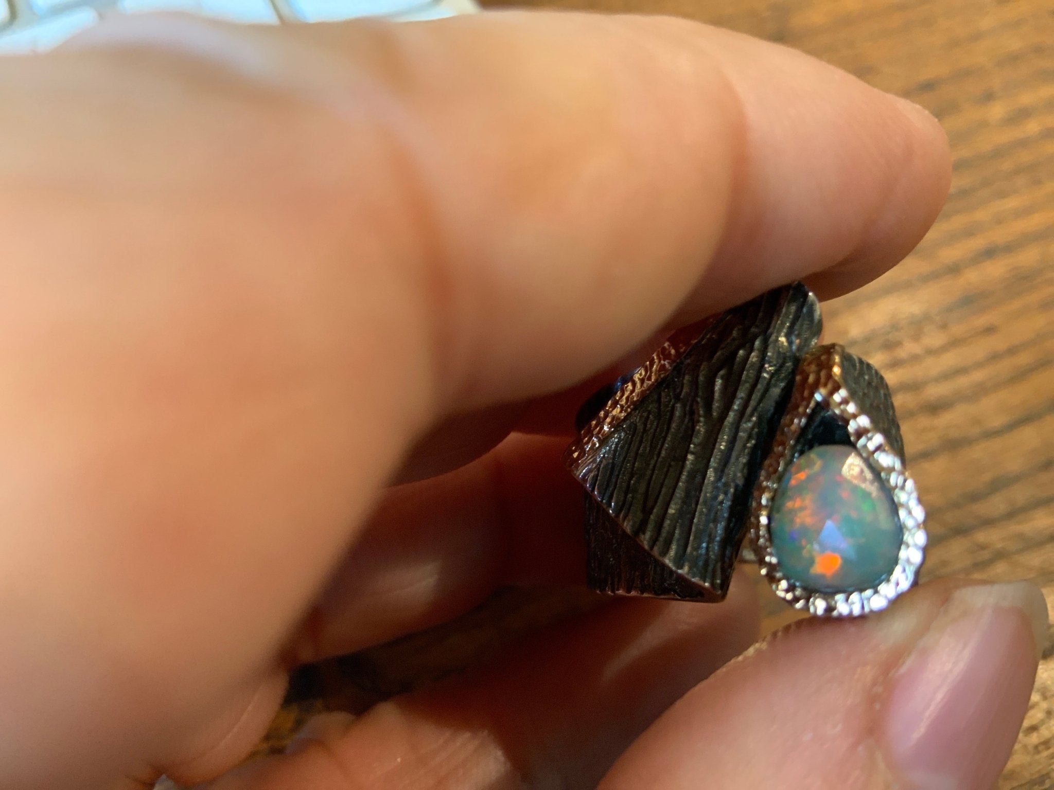 Opal Ring | Mixed Metal | Sterling Silver Base | Size 8 - Spiral Circle