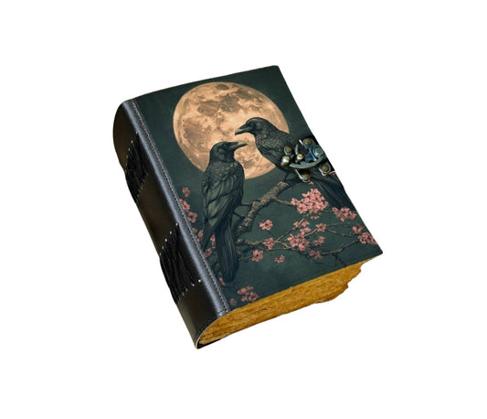 Original Raven Leather Journal Gothic Grimoire Tarot Book - Spiral Circle