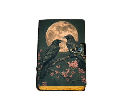 Original Raven Leather Journal Gothic Grimoire Tarot Book - Spiral Circle