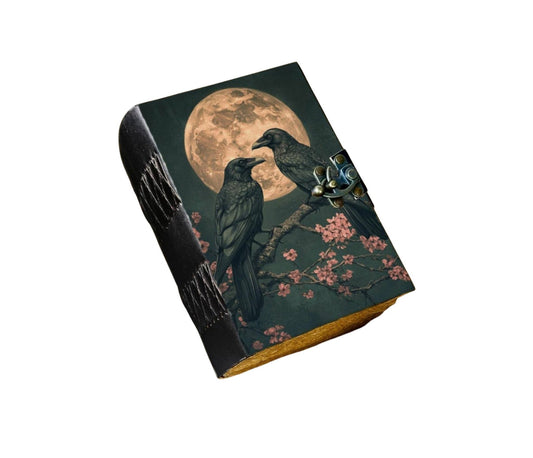 Original Raven Leather Journal Gothic Grimoire Tarot Book - Spiral Circle