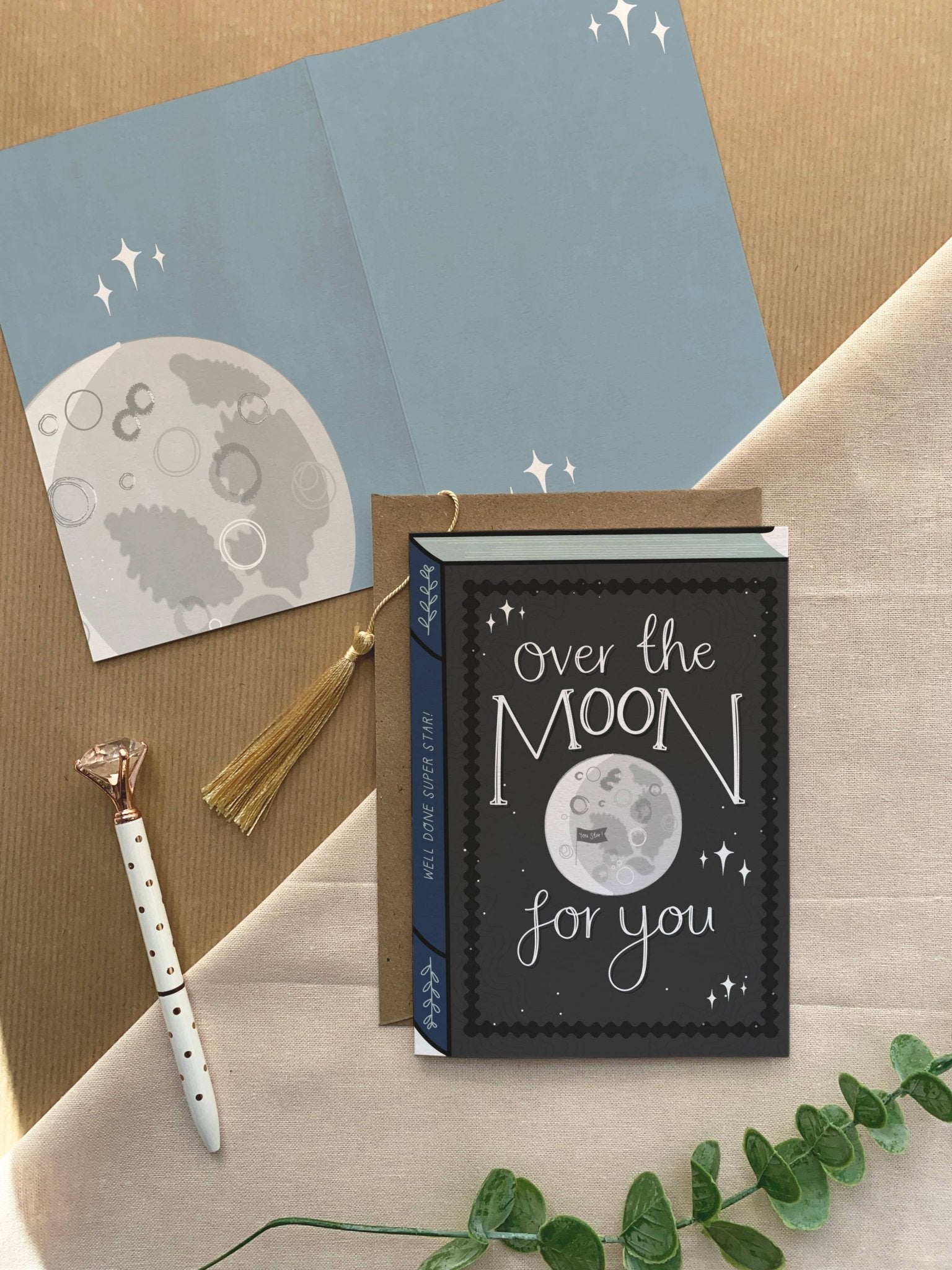 Over the Moon – Luxury Book Congratulations Well Done Card - Spiral Circle