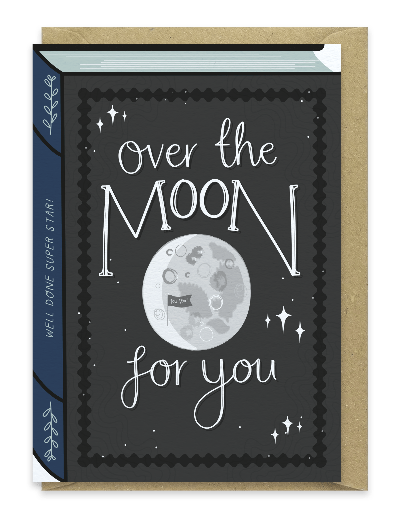 Over the Moon – Luxury Book Congratulations Well Done Card - Spiral Circle