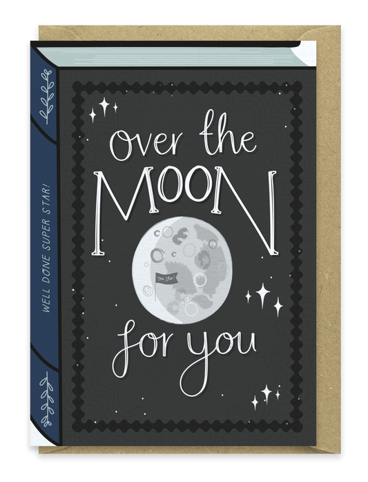 Over the Moon – Luxury Book Congratulations Well Done Card - Spiral Circle