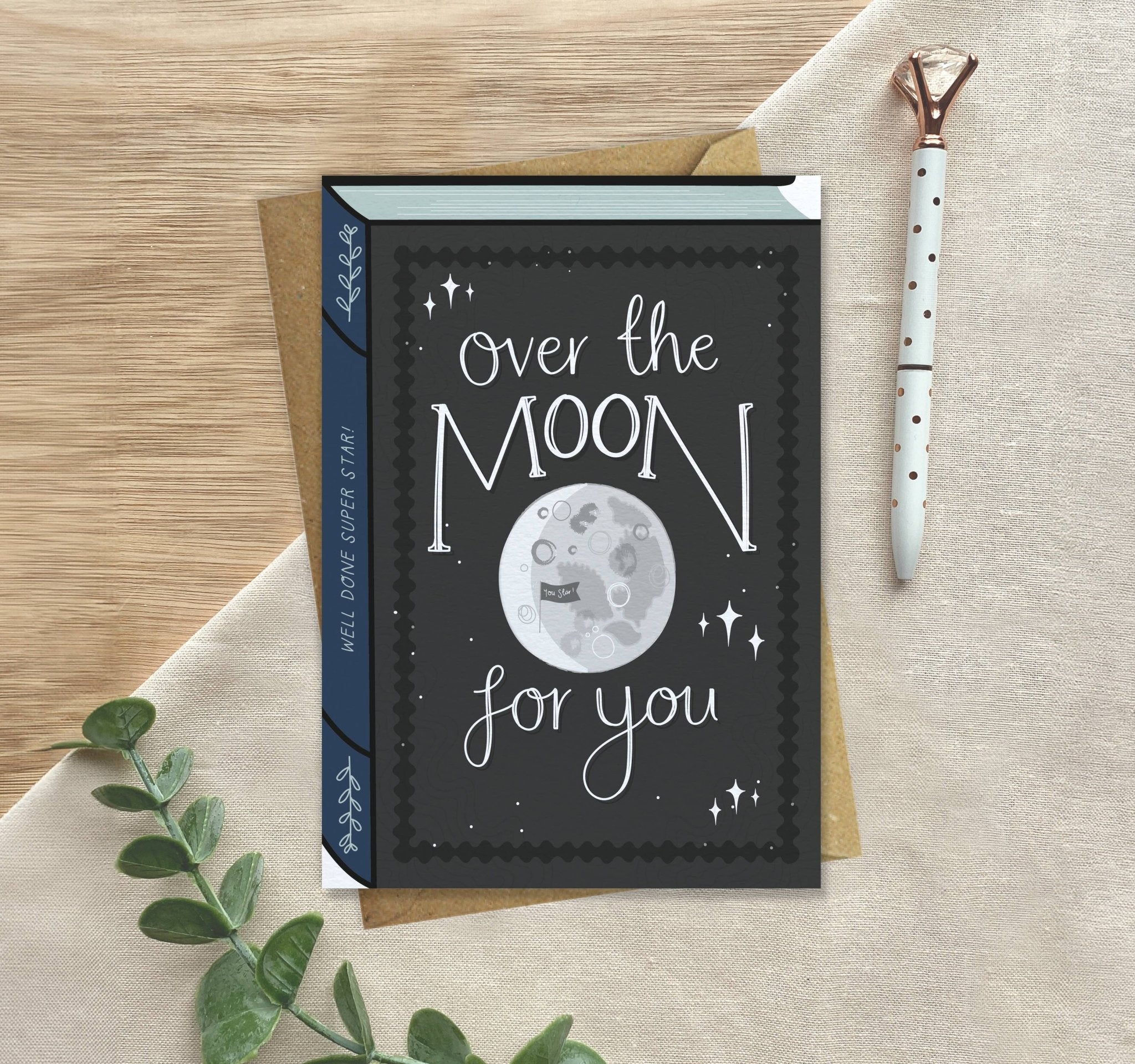 Over the Moon – Luxury Book Congratulations Well Done Card - Spiral Circle