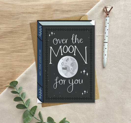 Over the Moon – Luxury Book Congratulations Well Done Card - Spiral Circle