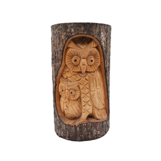 Owl and baby jempinis wood carving 25cm - Spiral Circle