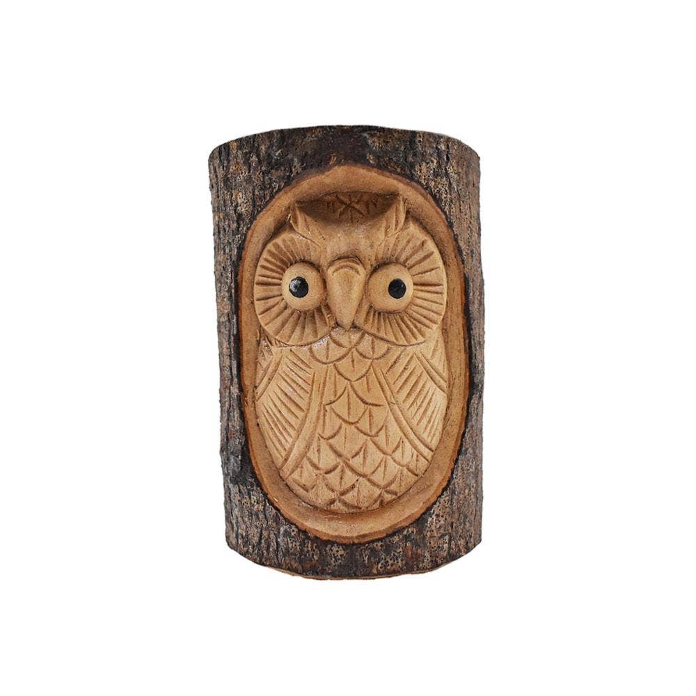 Owl jempinis wood carving 15cm - Spiral Circle