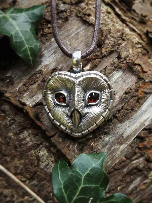 Owl Pendant Necklace - Spiral Circle