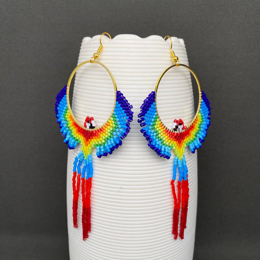 Parrot Seed Beads Fringe Earrings - Spiral Circle
