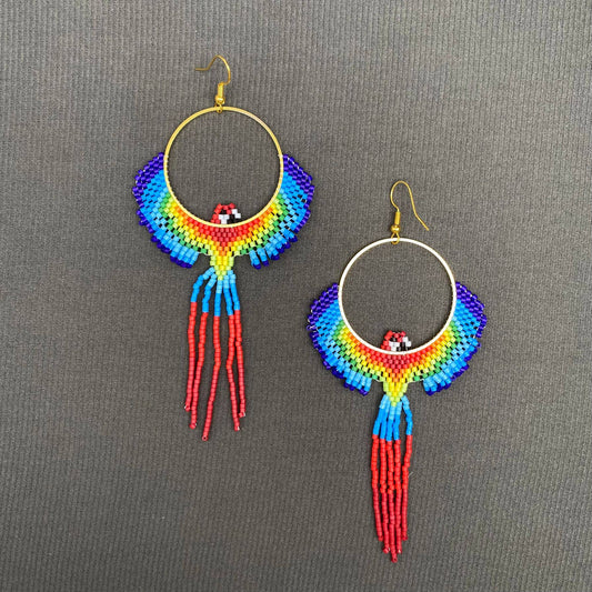 Parrot Seed Beads Fringe Earrings - Spiral Circle