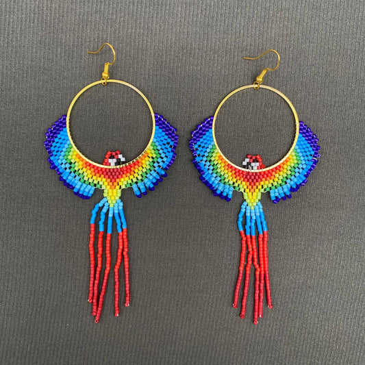 Parrot Seed Beads Fringe Earrings - Spiral Circle