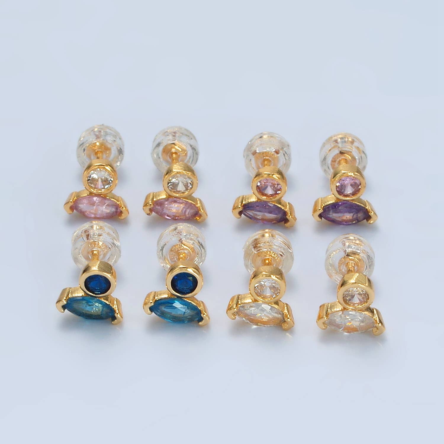 Pastel Marquise CZ Stud Earring | 24K Gold Plated - Spiral Circle