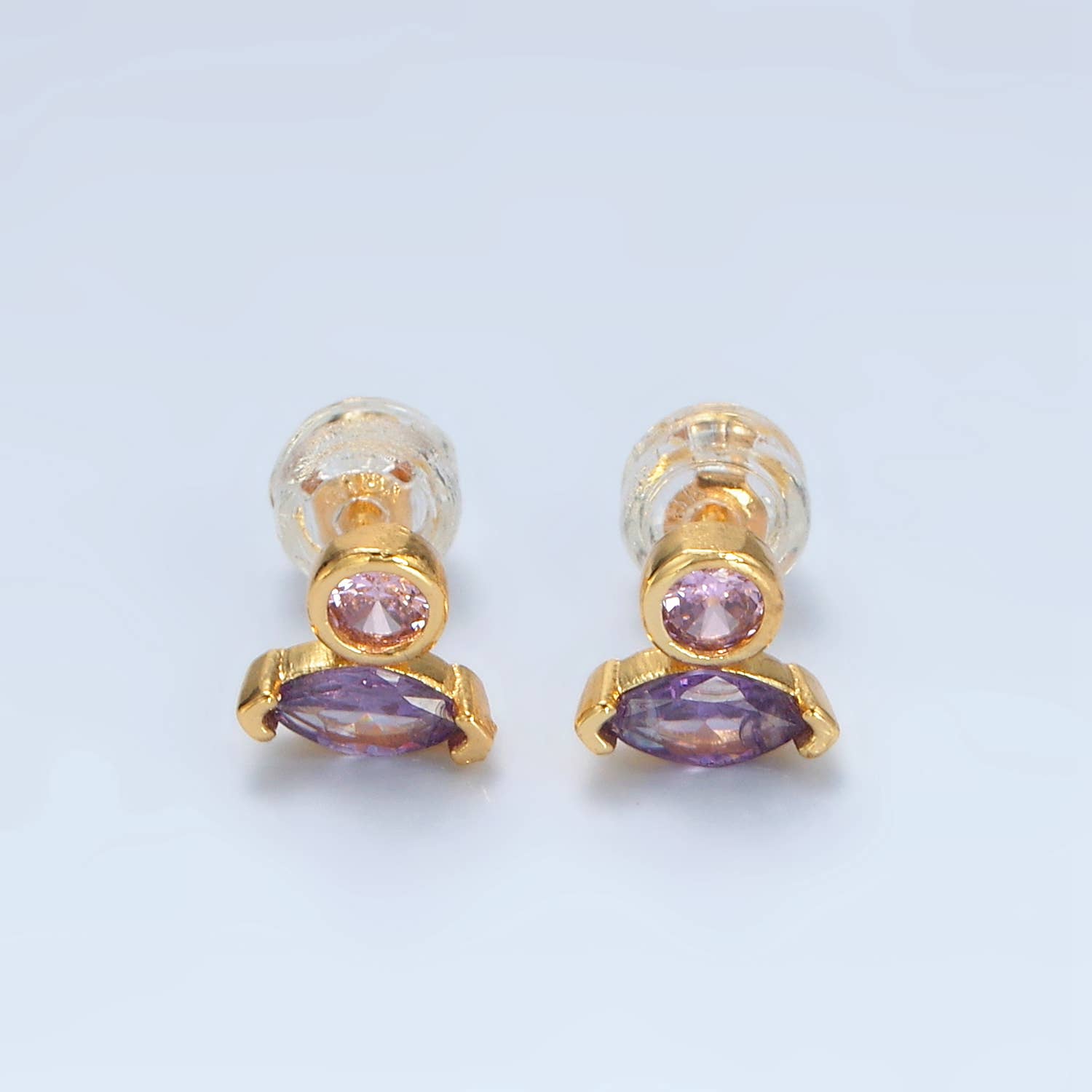 Pastel Marquise CZ Stud Earring | 24K Gold Plated - Spiral Circle