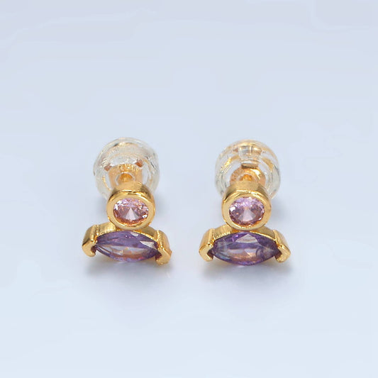 Pastel Marquise CZ Stud Earring | 24K Gold Plated - Spiral Circle