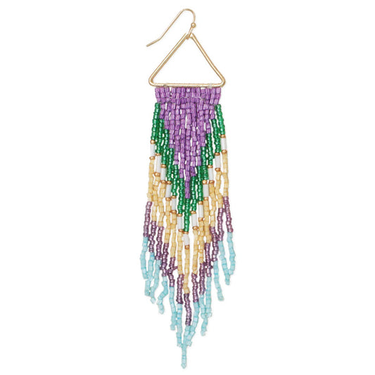 Pastel Pop Gold Seed Bead Fringe Earrings - Spiral Circle