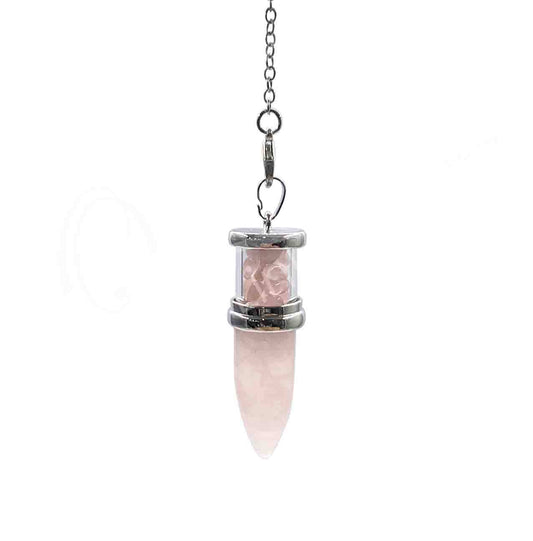 (PC)PENDULUM - DROP ROSE QUARTZ WITH CHIPS - Spiral Circle