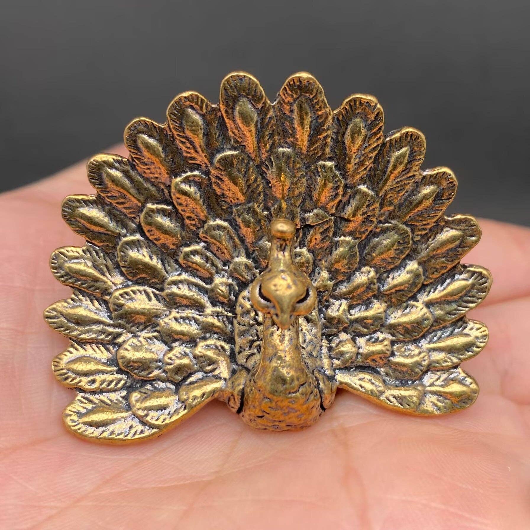 Peacock Spreading Its Tail | Brass Figurine - Spiral Circle