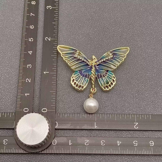 Pearl Charm Enamel Butterfly Brooch - Spiral Circle