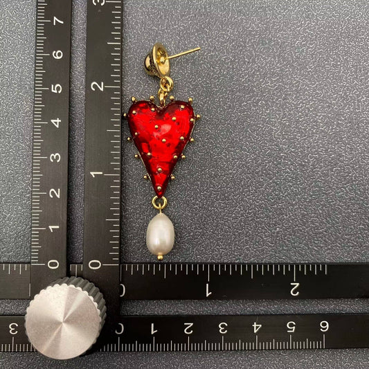 Pearl, Strawberry Heart | Post Earrings - Spiral Circle