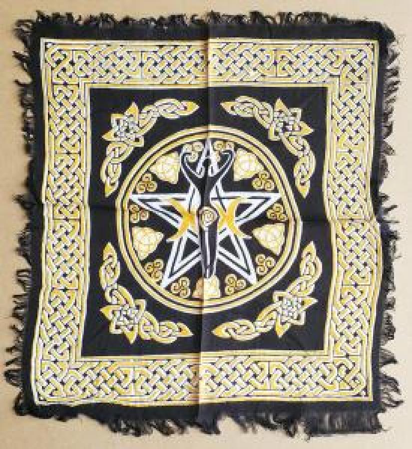 Pentagram Goddess of Earth Altar Cloth with fringe 18x18 - Spiral Circle