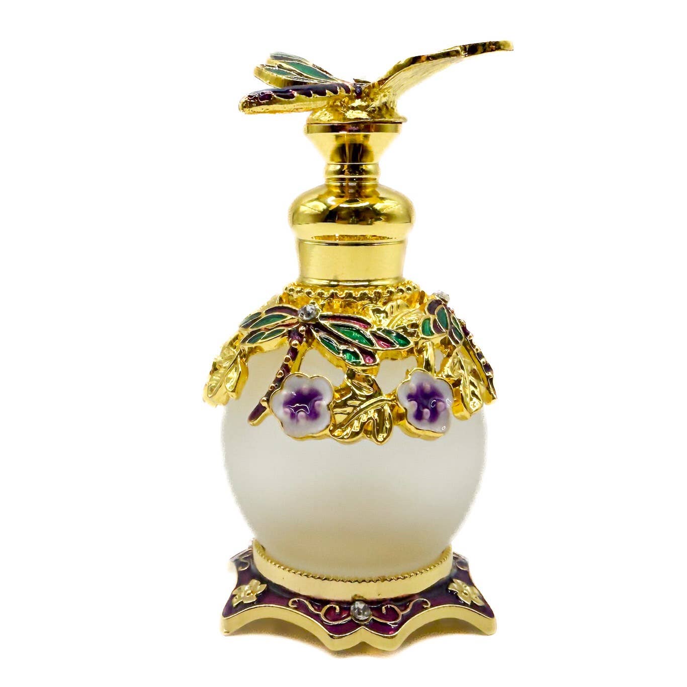 Perfume Bottle - 15ml Round, Lavender Dragonfly - Spiral Circle
