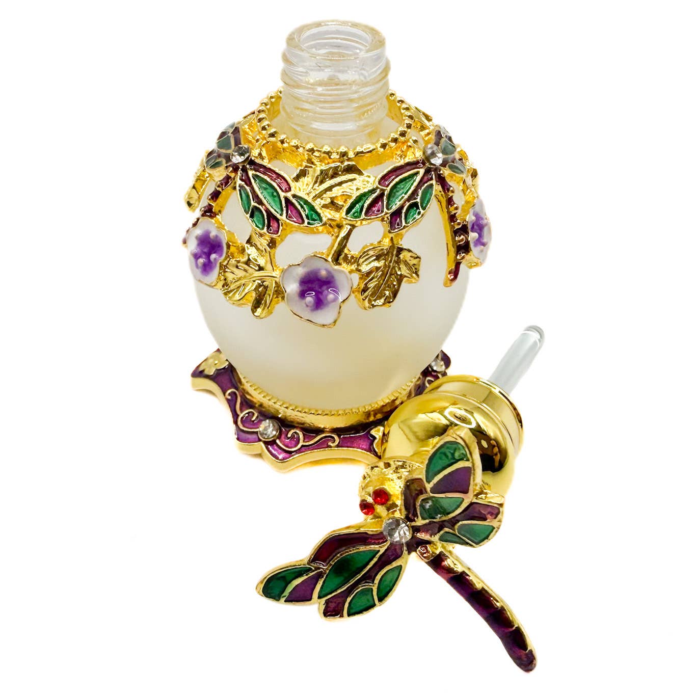 Perfume Bottle - 15ml Round, Lavender Dragonfly - Spiral Circle