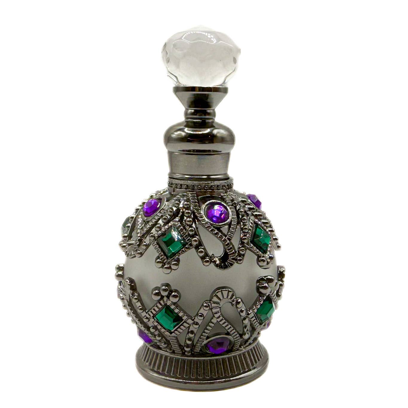 Perfume Bottle - 15ml Round, Purple, Green, Pewter - Spiral Circle