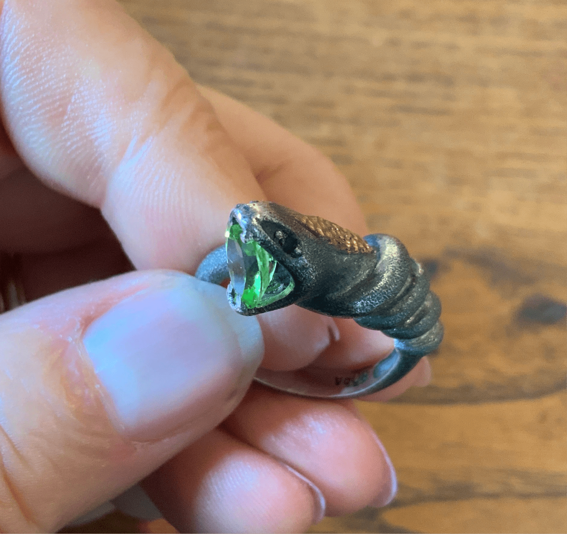 Peridot Snake Ring | Mixed Metal | Sterling Silver Base | Size 8 - Spiral Circle