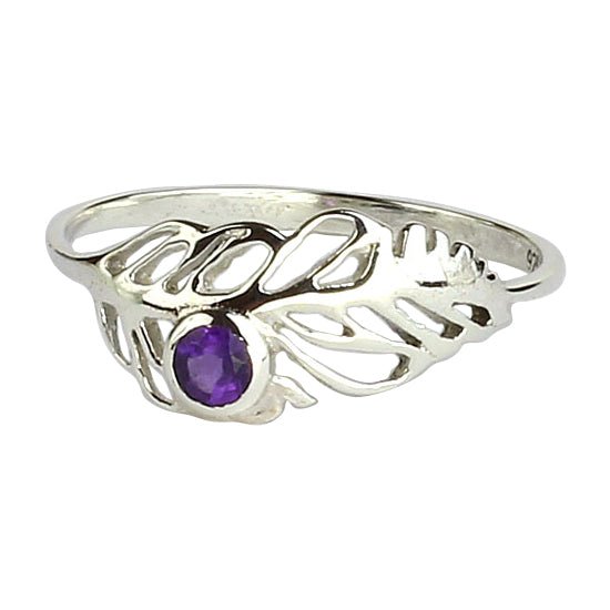 Pink Amethyst Feather Ring | Sterling Silver - Spiral Circle
