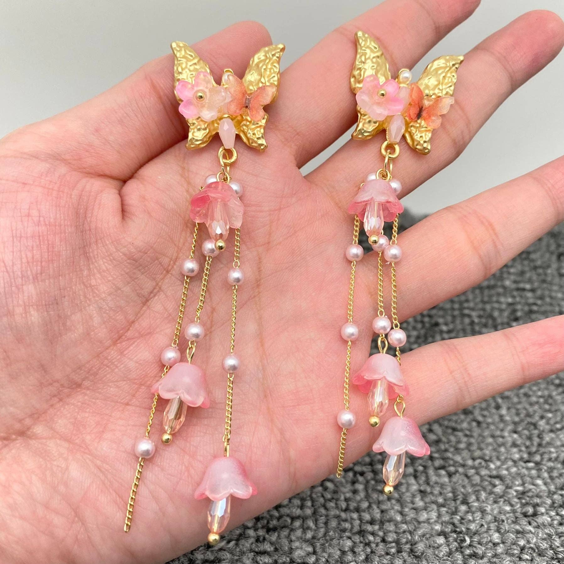 Pink Butterly & Mushroom Earrings - Spiral Circle