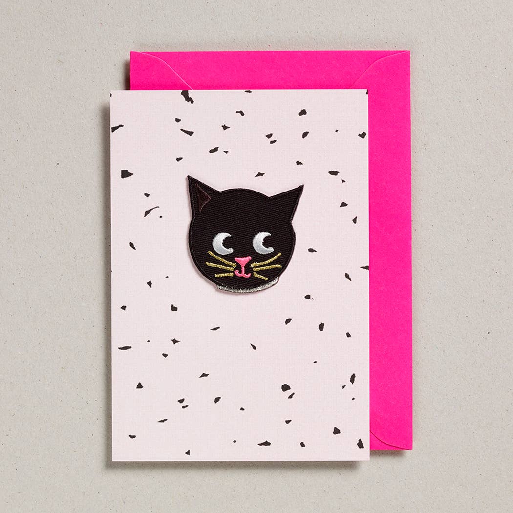 Pink Cat Greeting Card (with Iron On Patch) - Spiral Circle