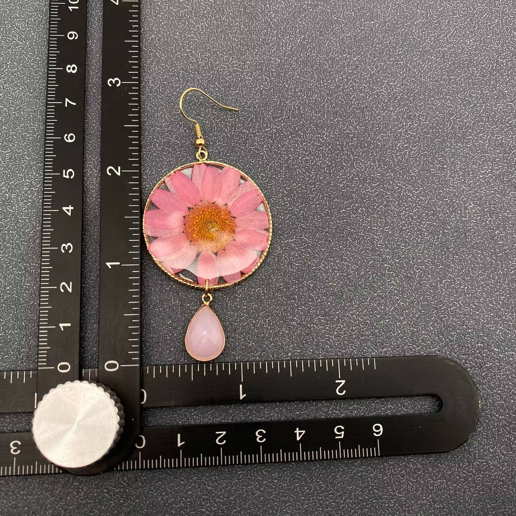 Pink Chrysanthemum | Dried Flower Dangle Earrings - Spiral Circle
